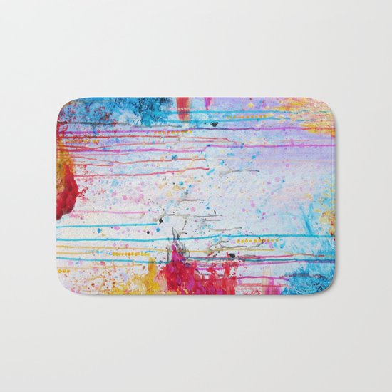 HAPPY TEARS Bright Cheerful Abstract Acrylic Painting, Drip Splat Bold Pink Red Purple Spring Art Bath Mat