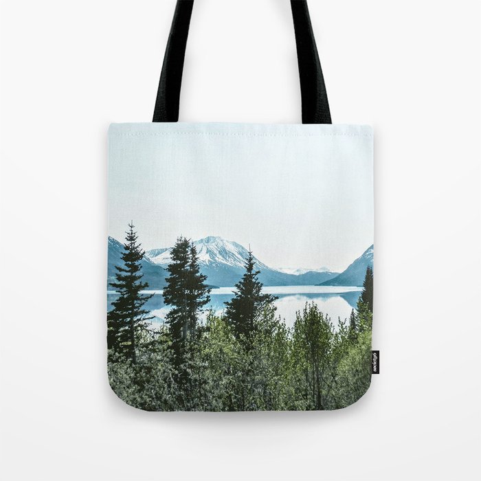 Snow Mountains Lake Trees Photo Tote Bag