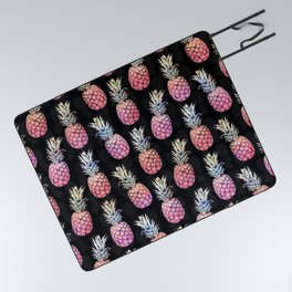 Pineapples and Foliage Black Illustration Picnic Blanket