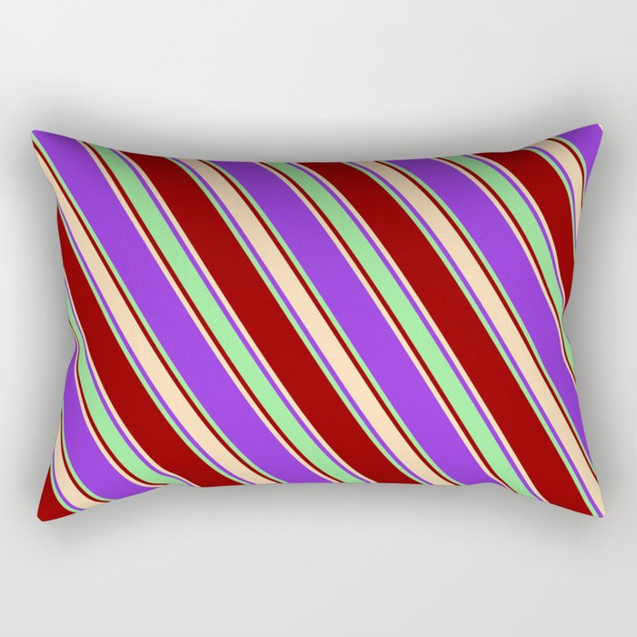Purple, Light Green, Dark Red & Tan Colored Stripes/Lines Pattern Rectangular Pillow