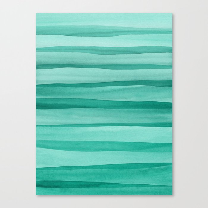 Green Watercolor Lines Pattern Canvas Print
