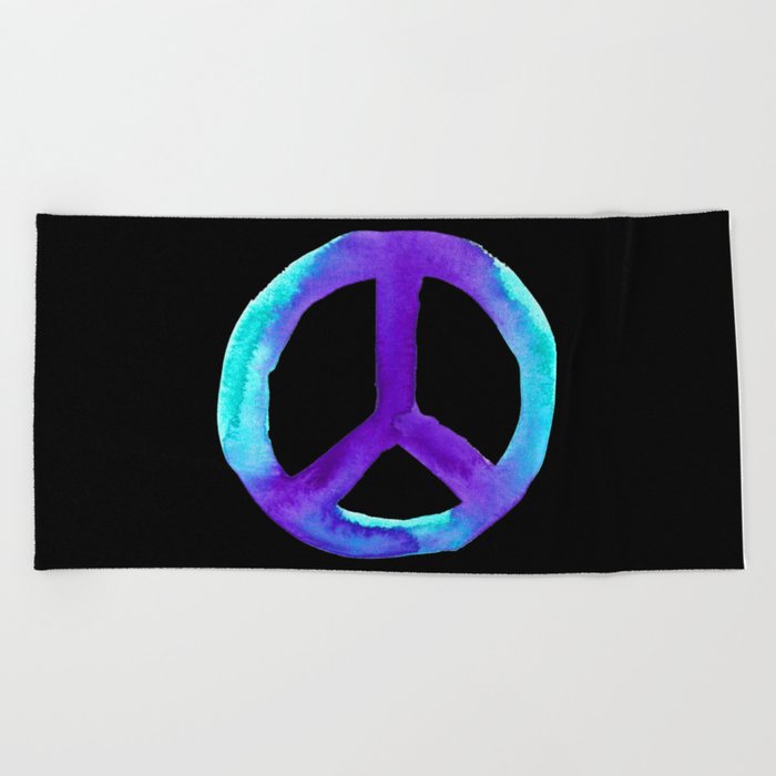 Turquoise Purple Peace Black Tiedye Beach Towel