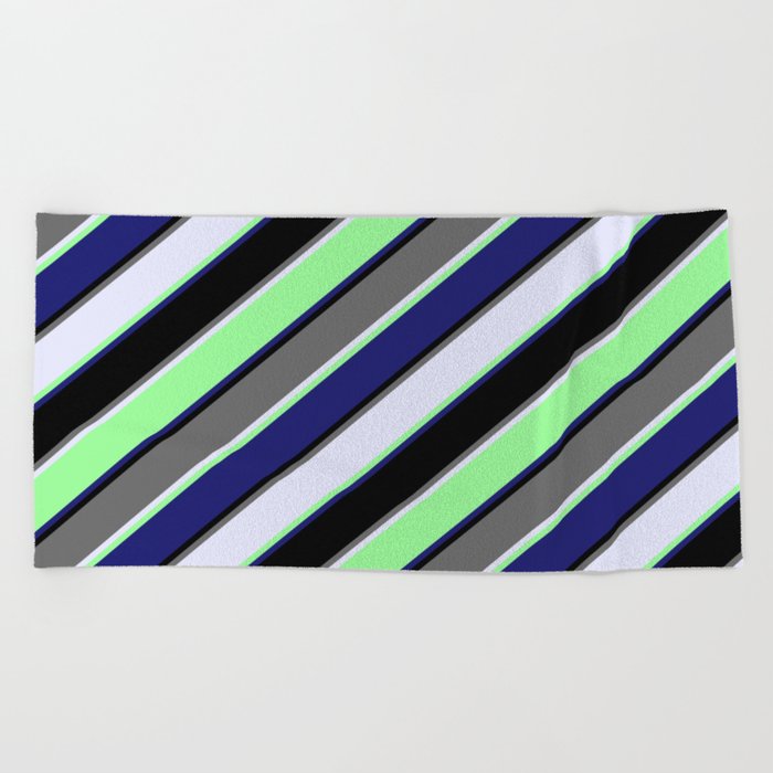Colorful Dim Gray, Lavender, Green, Midnight Blue & Black Colored Striped/Lined Pattern Beach Towel