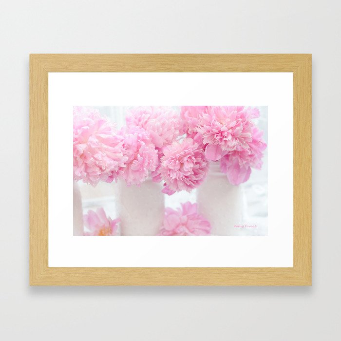 Romantic Shabby Chic Pink Peonies White Jars   Framed Art Print
