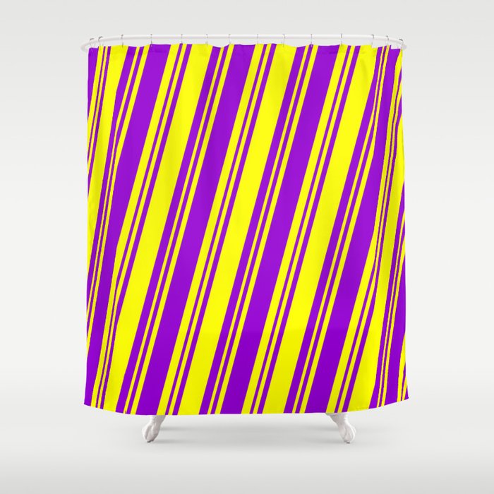 Yellow & Dark Violet Colored Lined Pattern Shower Curtain