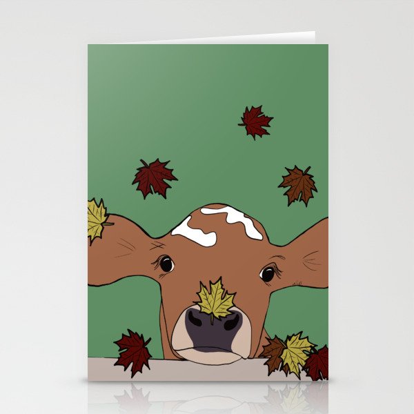 Bessie the Calf and Fall Leaves Stationery Cards