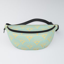 Art Deco Mermaid Scales Pattern on aqua turquoise with Gold foil effect Fanny Pack