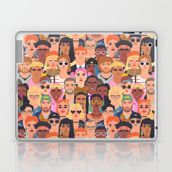 Crowd of diverse people cartoon character group seamless pattern Laptop & iPad Skin