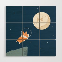 Fly to the moon _ navy blue version Wood Wall Art