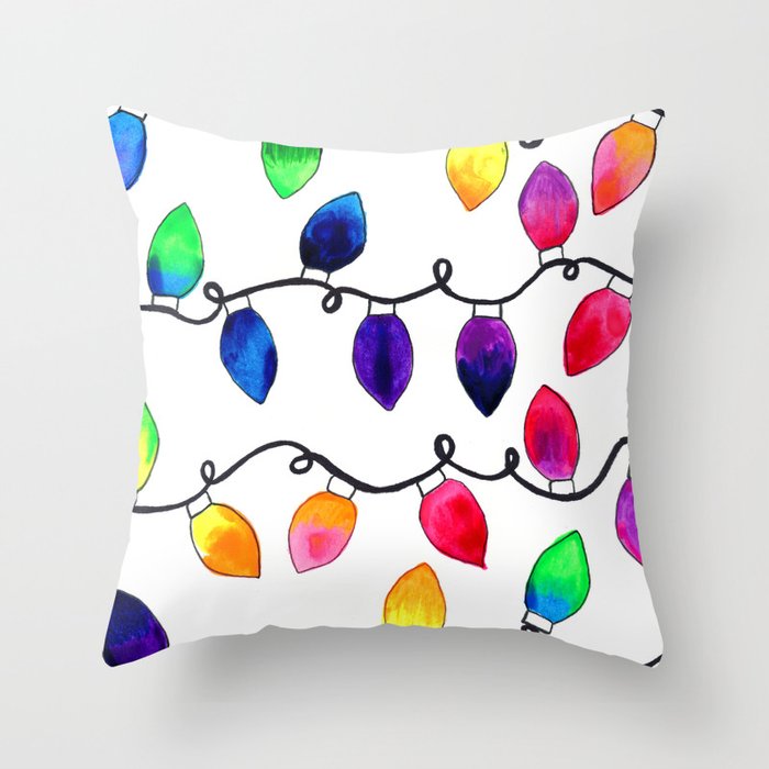 Colorful Christmas Holiday Light Bulbs Throw Pillow by Daydreamer Alley