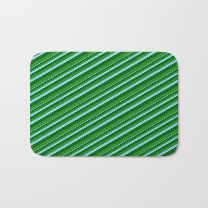 Sky Blue, Dark Green, and Forest Green Colored Lined Pattern Bath Mat