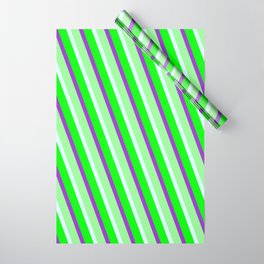 [ Thumbnail: Dark Orchid, Green, Light Cyan & Lime Colored Lined Pattern Wrapping Paper ]