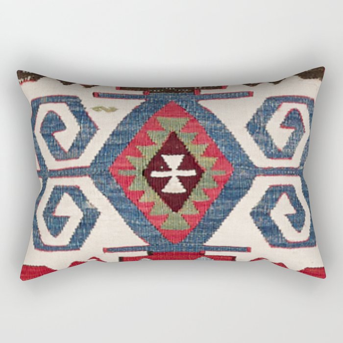 Blue Diamond Arrow Konya // 19th Century Authentic Colorful Cowboy Saddle Accent Pattern Rectangular Pillow