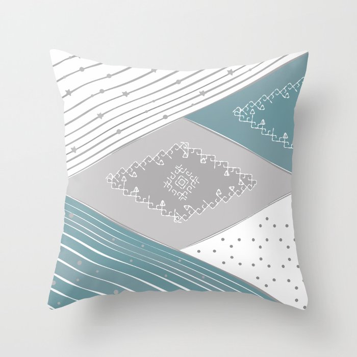 Shapes collage, stars, space, blue, grey, white, minimal, vector, geometric, modern, abstract, trendy,   Throw Pillow