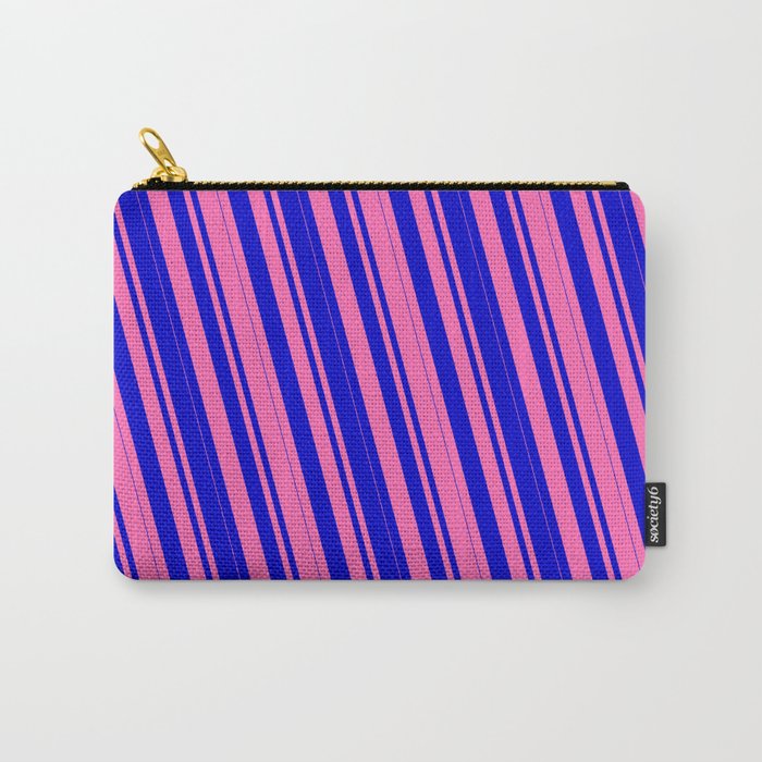 Hot Pink & Blue Colored Lines/Stripes Pattern Carry-All Pouch