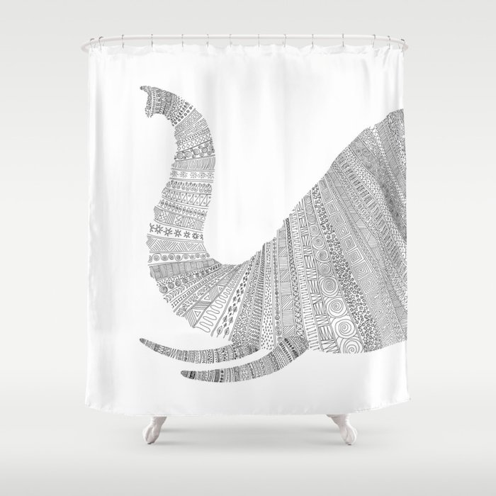 Elephant Shower Curtain | Drawing, Animals, Black-white, Nature, Graphic-design, Elephant, Animal, Line, Ink, Lines