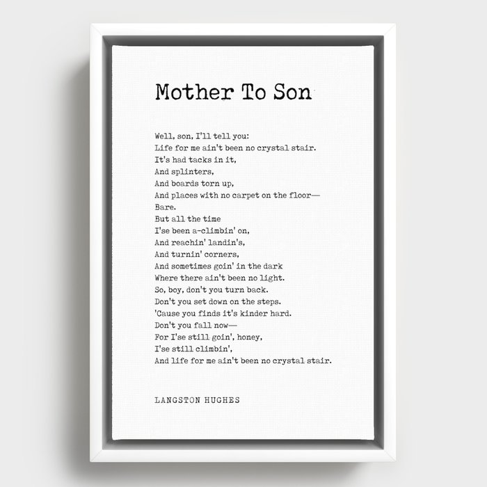 Mother To Son - Langston Hughes Poem - Literature - Typewriter Print Framed Canvas