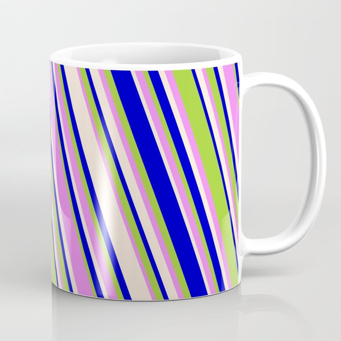 Blue, Green, Violet & Beige Colored Lines Pattern Coffee Mug