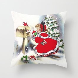 Vintage Christmas Girl With Christmas Cards Throw Pillow