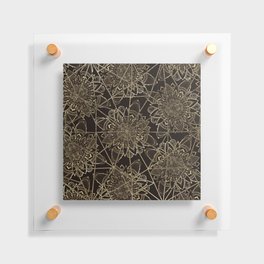 Spiritual geometric black gold floral mandala Floating Acrylic Print
