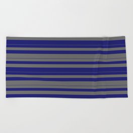 [ Thumbnail: Midnight Blue and Dim Grey Colored Striped Pattern Beach Towel ]