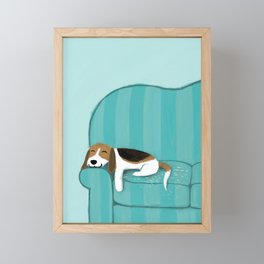 Happy Couch Beagle | Cute Sleeping Dog Framed Mini Art Print
