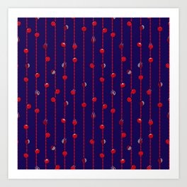 Vibrant Christmas Baubles and Tinsel in Neon Red on Navy Art Print