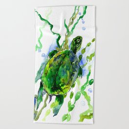 Green River Turtle Olive green Wall art Beach Towel