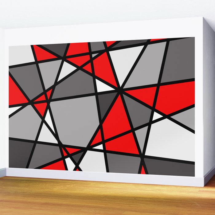 Triangels Geometric Lines red - grey - white Wall Mural