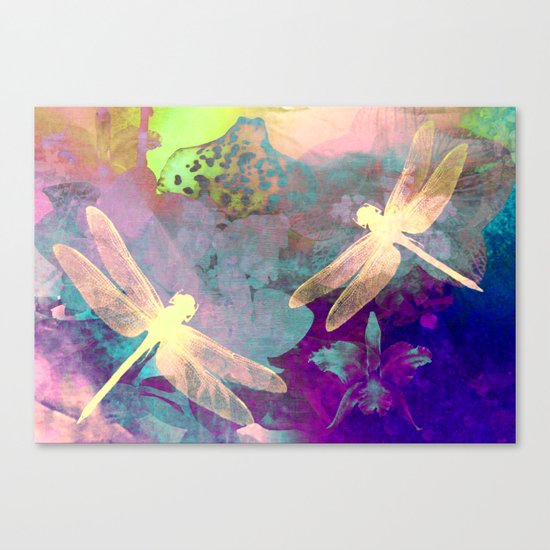 Painting Dragonflies and Orchids A Canvas Print