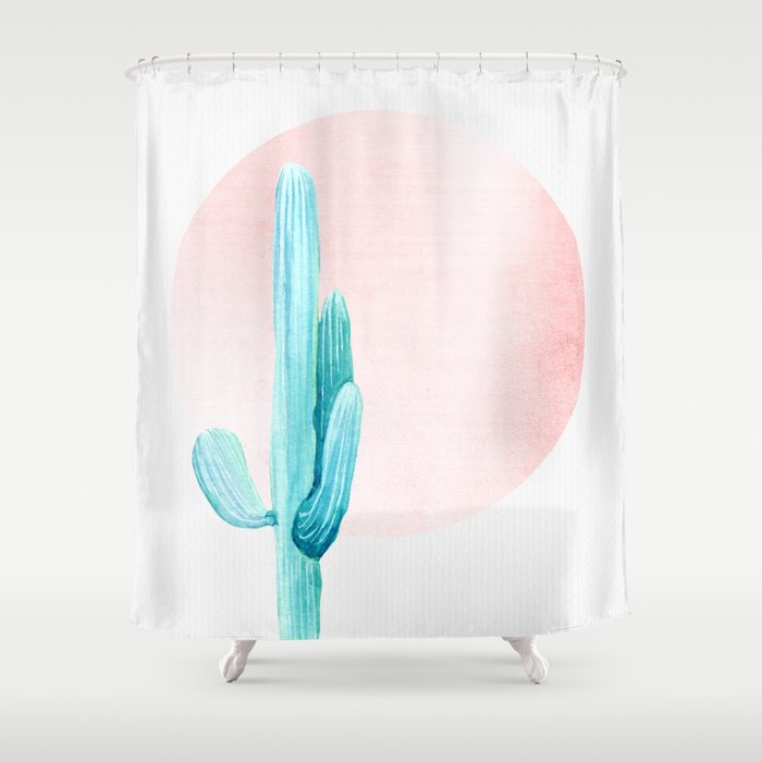 Desert Cactus Rose Gold Sun Shower Curtain