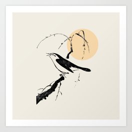 SINGING BIRD on the twig  Simple Minimalist  Illustration  Art Print
