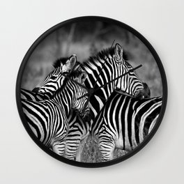 South Africa Photography - Two Zebras Hugging In Black And White Wall Clock