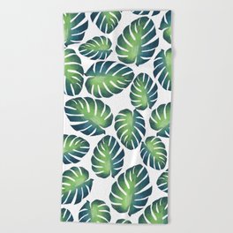 Philodendron - Tropical Leaves Watercolor Beach Towel