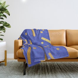 Indigo Blue Gold colored abstract lines pattern Throw Blanket
