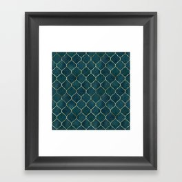 Emerald Golden Moroccan Quatrefoil Pattern Framed Art Print