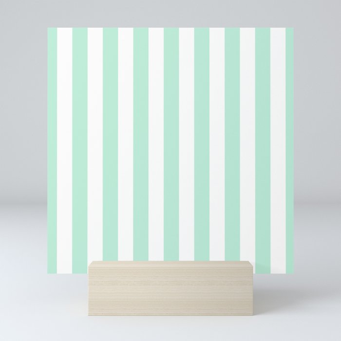 Mint green and White stripes-vertical Mini Art Print