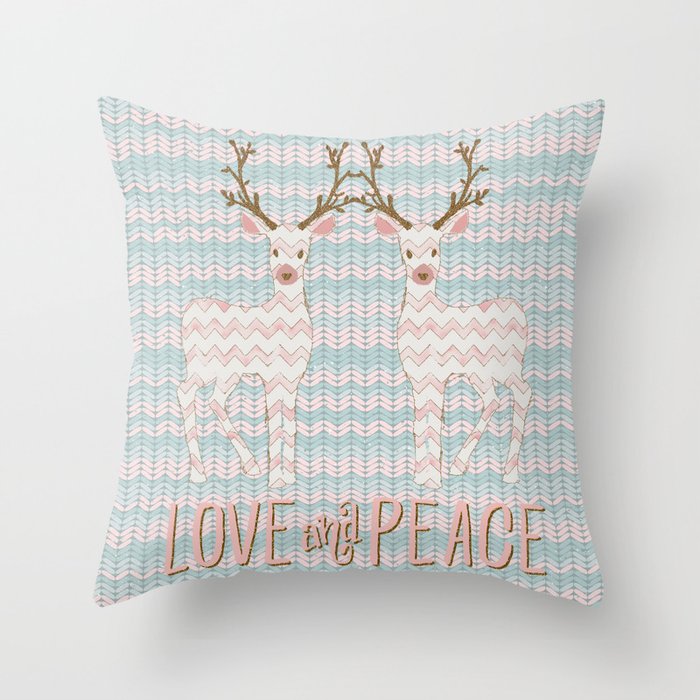 Love and Peace Knitting Deer Winter Christmas Art Throw Pillow