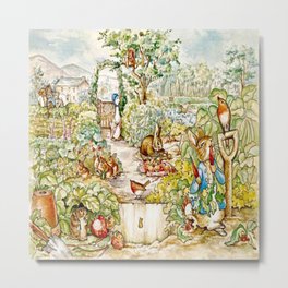 “Farmer McGregor’s Garden” by Beatrix Potter (1920) Metal Print | Vintage, Garden, Digital, Sistarsprkls, Acrylic, Storytelling, Farmer, Watercolor, Bunny, Painting 