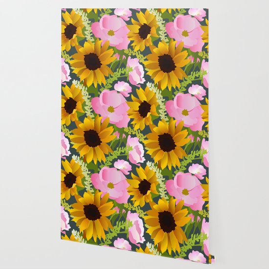 Sunflowers And Roses Wallpaper By Inkblotcreative Society6