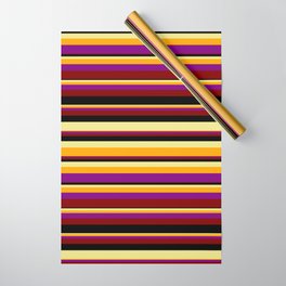 [ Thumbnail: Tan, Orange, Purple, Maroon, and Black Colored Striped/Lined Pattern Wrapping Paper ]