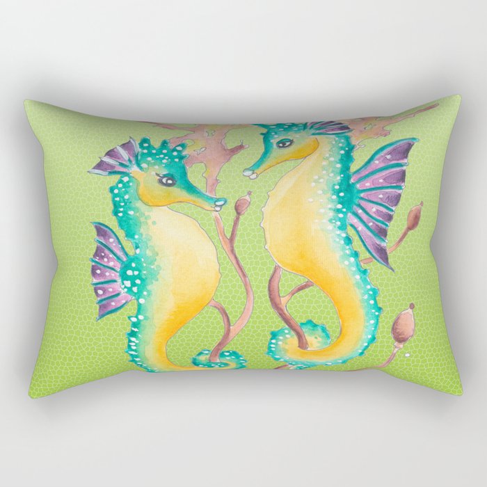 Seahorses Kelp Lime Rectangular Pillow