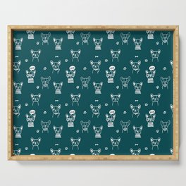 Teal Blue and White Hand Drawn Dog Puppy Pattern Serving Tray