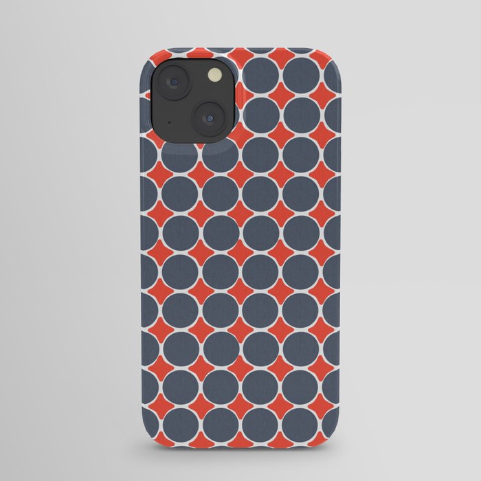 Mid Mod Retro Red, White and Navy Blue Circles With Diamonds 70’s Independence Day Abstract Modern iPhone Case