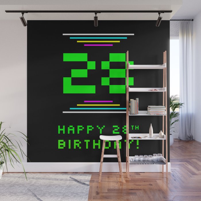 28th Birthday - Nerdy Geeky Pixelated 8-Bit Computing Graphics Inspired Look Wall Mural