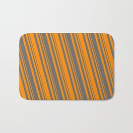 [ Thumbnail: Dark Orange and Dim Grey Colored Pattern of Stripes Bath Mat ]