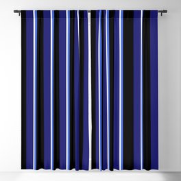 [ Thumbnail: Royal Blue, Black, Midnight Blue & White Colored Striped Pattern Blackout Curtain ]