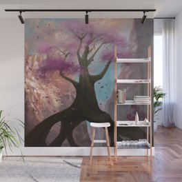 Pink tree in a canyon - digital paining Wall Mural