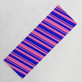 [ Thumbnail: Hot Pink & Blue Colored Lines/Stripes Pattern Yoga Mat ]