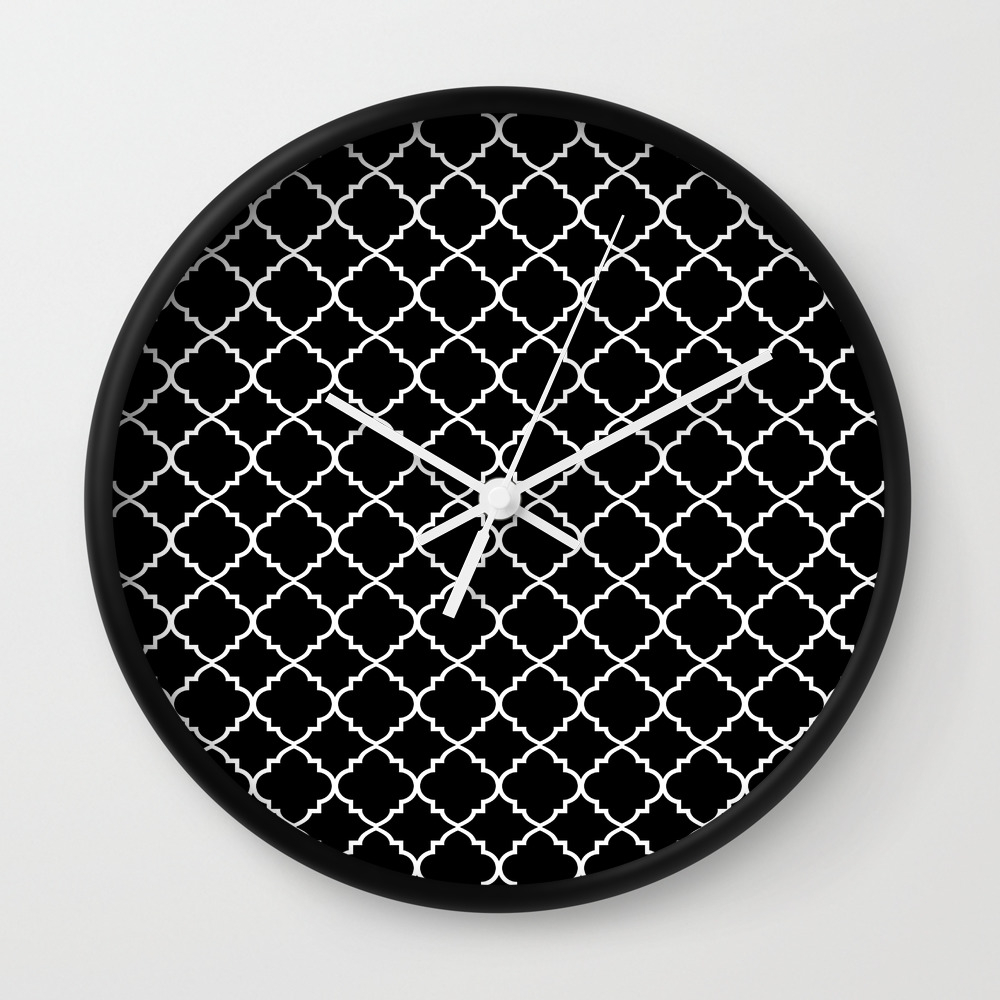 Black And White Moroccan Quatrefoil Wall Clock By Colorpopdesign